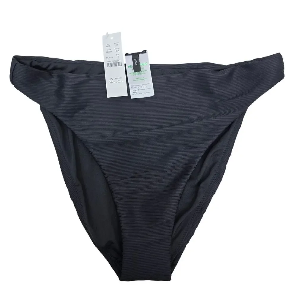 NWT J. Crew Ribbed high-rise cheeky bikini bottom Swim Size S Black Style BE808